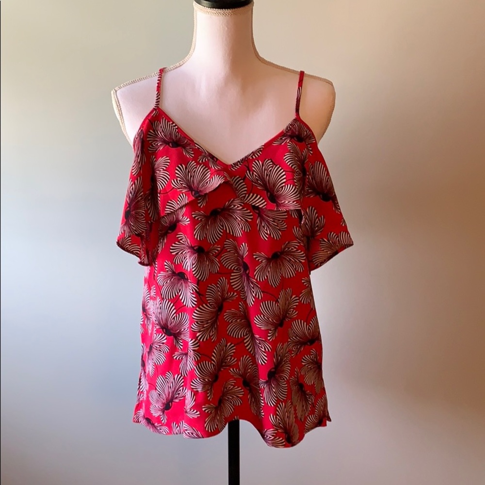 Ann Taylor Floral Cold Shoulder Ruffle V-Neck Top